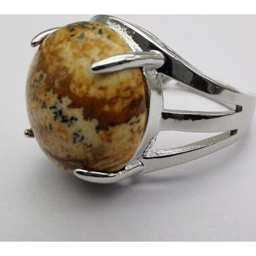 Picture Stone Round Bead GEM Finger Ring Jewelry Size 8-9 X224