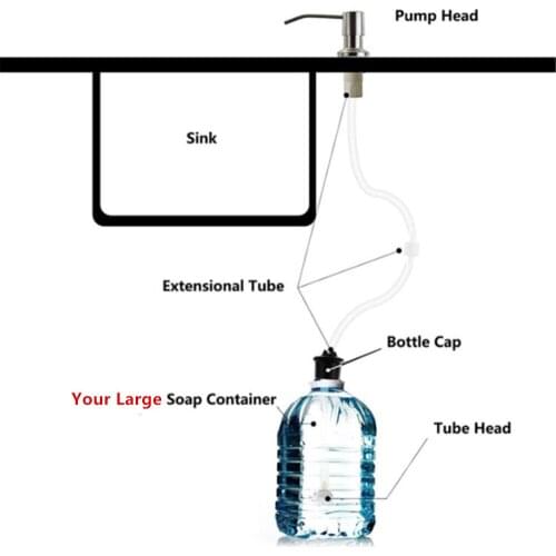 Kitchen Press Soap Dispenser Stainless Steel Sink Soap Dispenser Bathroom Extension Tube Press Pump Head Dish Soap Dispenser