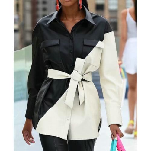 2021 New Autumn Winter Women Vintage Long Black Faux Leather Jackets Female Moto PU Oversize Loose Elegant Streetwear Coats Belt