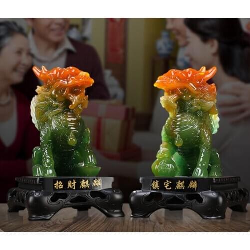 Kylin put a pair of town house exorcism evil spirit home bedroom decoration High-end luxury Animal Sculpture statue carving Home
