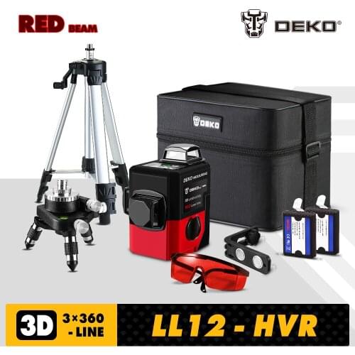 DEKO LL12-HVR 12 Lines 360 Degrees Rotary Laser Level Self-Leveling Horizontal&Vertical Cross Powerful Laser Beam Line Red
