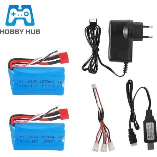 7.4V 1500mAh lipo Battery + 7.4v charger for Wltoys 12428 12401 12402 12403 12404 12423 FY-03 FY01 FY02 Rc toys battery T plug