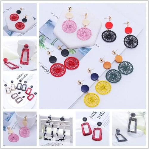 Small Fresh Hand-Woven Red Drop Earrings &Simple Acrylic Leather Brincos For Face-Slim 2019 Women Clothing Accessories New Gifts