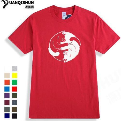Cute Yin Yang Cat T-Shirt Tai Chi Cat T-Shirt High Quality Print T-Shirt 16 Color Cotton Round Neck Casual Short Sleeve Tee 3XL