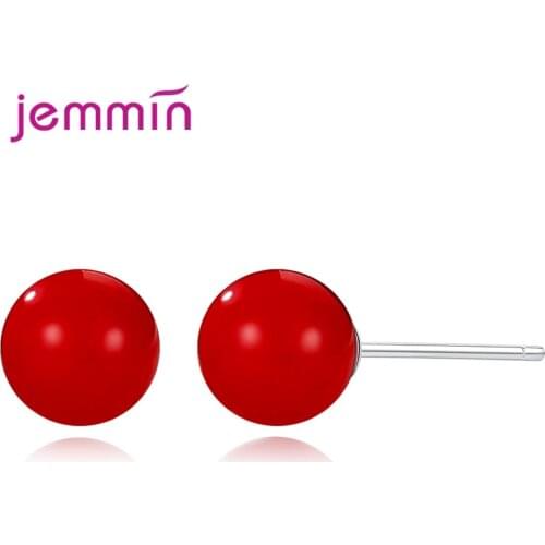 Sweet Korean 925 Sterling Silver Stud Earring For Women Pendant 8mm &10mm Red Ball Design Cartilage Piercing Ear Jewelry