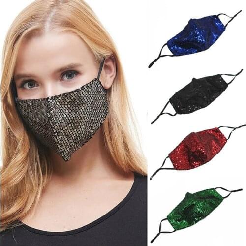 Fashion Bling Face Mask with Rhinestone Elastic Reusable Washable Christmas Masks Face Bandana Face Decor Jewelry Party Gift