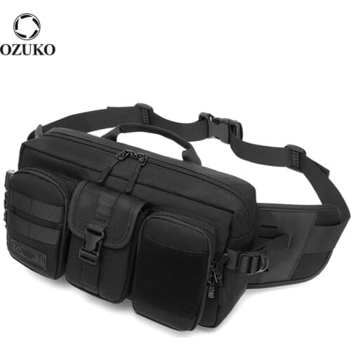 OZUKO Fashion Men Waist Bag Outdoor Sports Chest Belt Bags Male Waterproof Fanny Pack Hip Bum Crossbody Bag Large Phone Pouch
