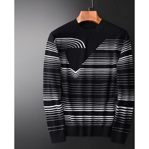 New Autumn Men Sweater Luxury Round Collar Stripe Knitting Pullover Sweter Men Fashion Casual Slim Fit Mens Sweater 4XL