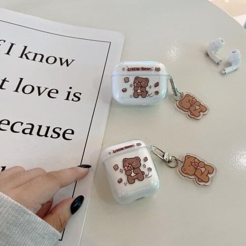 Soft TPU Clear Earphone Case For AirPods 2/1 Case Cute Cartoon Bread Bear Earphones Shell For AirPods Pro 3 Cover with Keychain