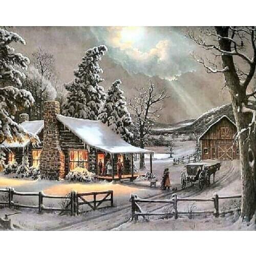 R48570 11CT/14CT/18CT/25CT/28CT snowing house patterns Counted Cross Stitch DIY Cross Stitch Kits Embroidery Needlework Sets