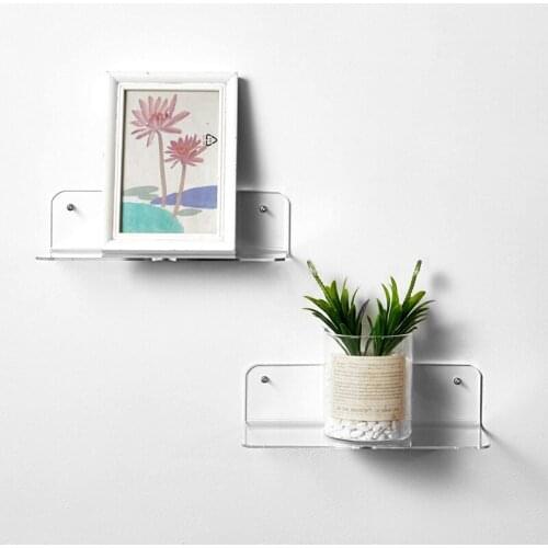 Small Floating Wall Shelves Set of 2 - Easily Expand Wall Space - 9 Inch Acrylic Floating Shelf for Bedroom,Kitchen