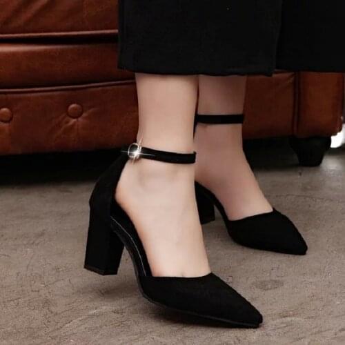 2019 Korean version of the new suede pointed openwork shallow mouth high heels summer comfortable high heels free shipping