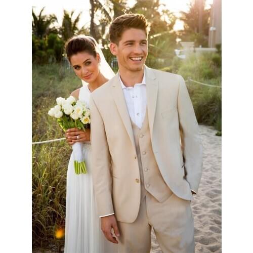 ANNIEBRITNEY Beige 3 Piece Slim Fit Men Fashion Suit Cutsom Groom Wedding Tuxedo Prom Wedding Tailor Made Men Suit With Pants