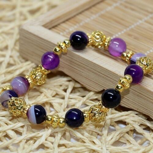 Original design gold-color accessories natural purple agat carnelian stone onyx beads bracelet for women8mm jewelry7.5inch B2075
