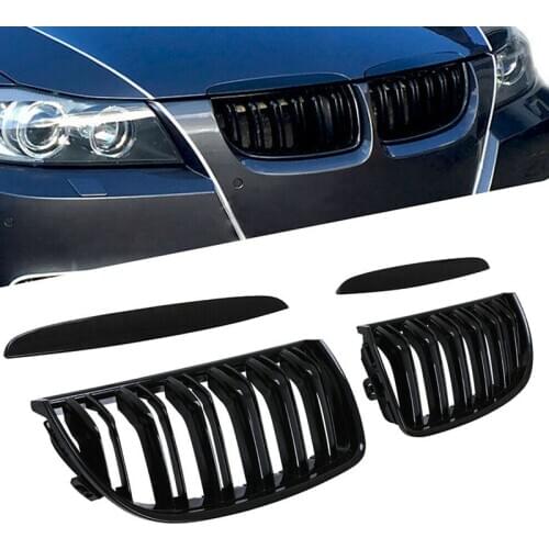 Front Kidney Grille Hood Grills -Double Line for BMW E90 323I 328I 335I 330I 325I 3-Series 2005-2008 (Gloss Black)