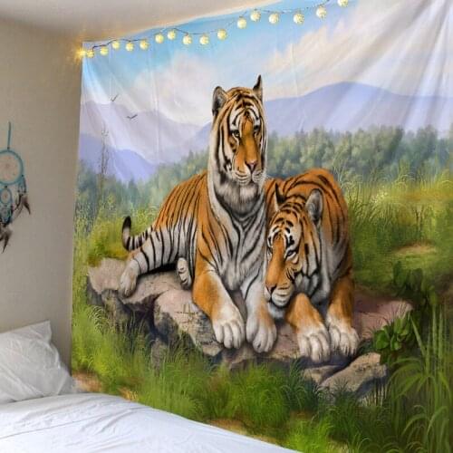 Nature Landscape Wall Tapestry Forest Animal Tiger Lion Picture Hippie Tapiz Wall Carpet Boho Decor Home Room Decoration Blanket