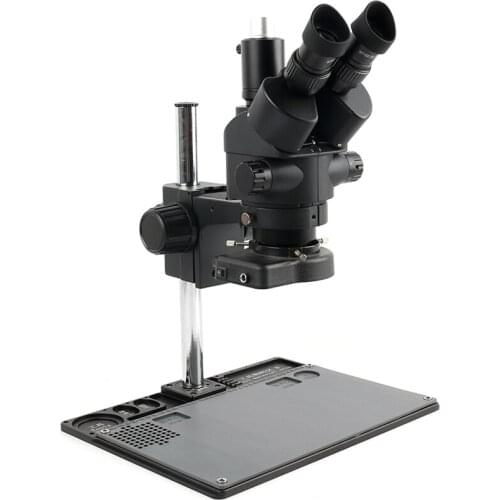 7X - 45X Zoom Industrial Lab Simul-focal Aluminum Alloy Stand Stereo Microscope Trinocular Microscope Set For Phone PCB Repair