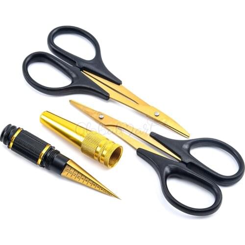 RC Body Reamer & Curved Scissors and Straight Scissors Titanium plated Set RC Car Body Shell Mounting Trimming Tools Combo Set