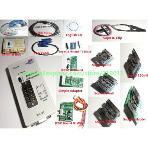 RT809F LCD ISP programmer with 8 adapters +sop8 test clip + ICSP board /ISP cable
