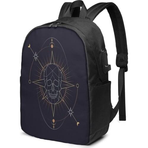 School Bag for Boy and Girl Geometric Skull Astrological Backpack with USB Charging Funny Daypack For Teenager Student