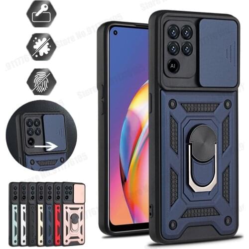 Slide Camera Lens Protection Case For OPPO Reno 5 5Z 4 A94 A93 A74 A54 5G 4G Magnetic Stand Hybrid Armor Cover For Realme 8 Pro