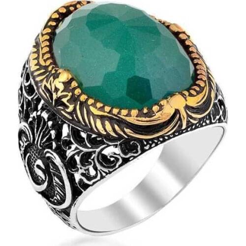 Tevuli 925 Sterling Silver Green Zircon Stone Mens Ring