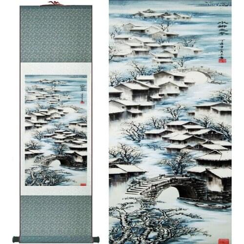 Traditional Winter painting Chinese scroll Mountain and River painting