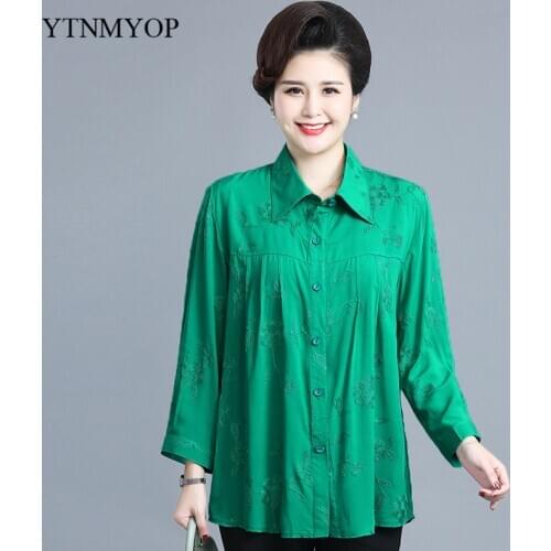 Spring Women Soft Blouse Plus Size 7XL High Quality Embroidery Lady Shirt Autumn Blouse 35-65 Years Old Wear Tops YTNMYOP