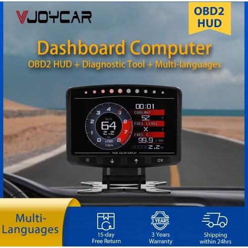 Vjoycar Newest Car HUD Smart Odometer Digital Temperature Meter OBD2 Gauge RU ES FR DE SA EN Multi-Languages Clear Error Code