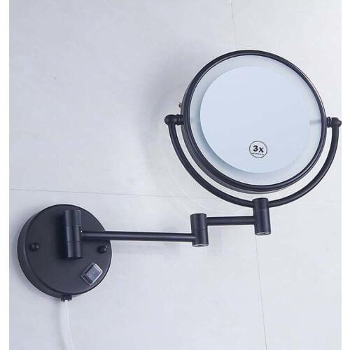 Brass Led Lamp Mirror For Bathroom 8" Round Double Sides 3x/5x Bathroom Cosmetic Wall Mount Magnifying Mirror Shengweisi F