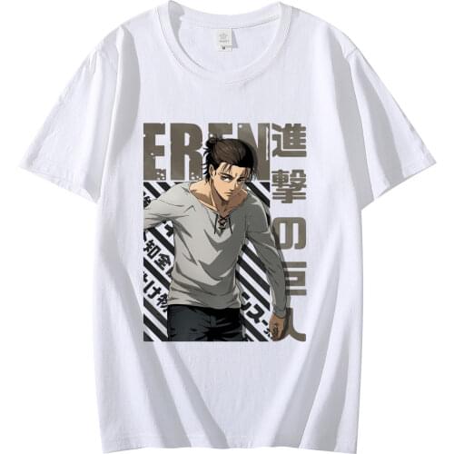 2020 Harajuku Man Eren Attack on Titan T Shirts Tees Shirt Cotton Black Short Sleeved Aesthetic Japanese Style Anime T Shirt