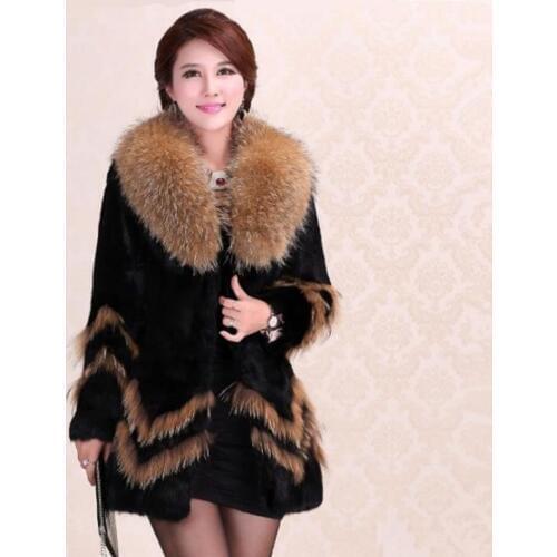 Real Piece Mink Fur Coat Jacket Fox Fur Collar Winter Women Fur Outerwear Coats Trench Overcoat 3XL 4XL X-Long 100% natural fur
