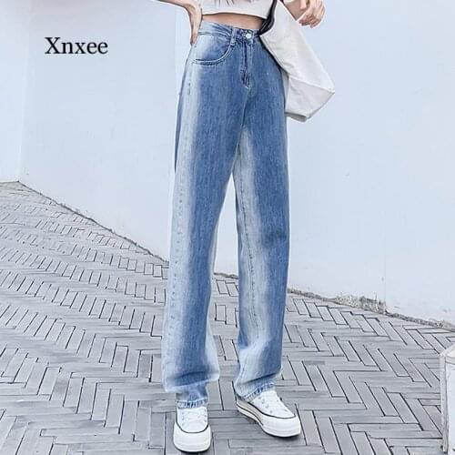 Y2K Gradient Jeans Women Retro Wide Leg Trousers Spring 2021 New Fall High-Waisted Thin Loose Fashion Long Casual Straight Pants