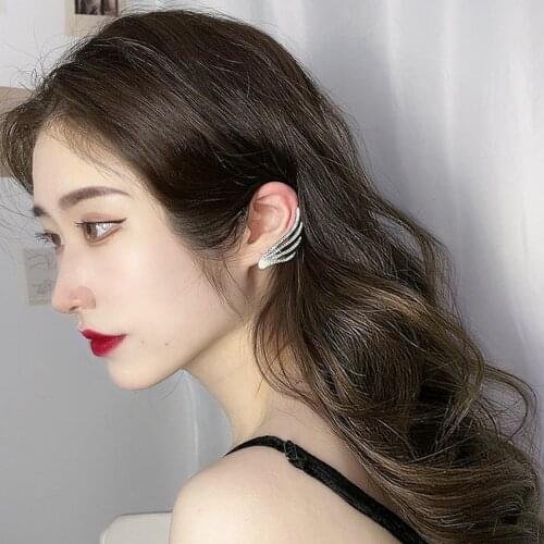 AMORCOME 2021 Trendy Angel Wing Crystal Clip Earrings for Women No Piercing Zircon Ear Cuff Earrings Wedding Jewelry