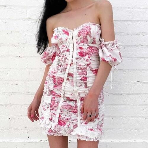 BOHO INSPIRED Mills Ruched Mini Dress sexy women party dress summer off shoulder puff sleeve fashion 2021 bodycon dress women