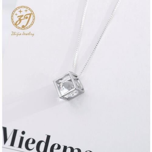 Zhijia Hot sale Fashion Silver Transparant Zircon Necklaces & Dazzling Crystal Square Pendant Necklace For Women Charm Jewelry