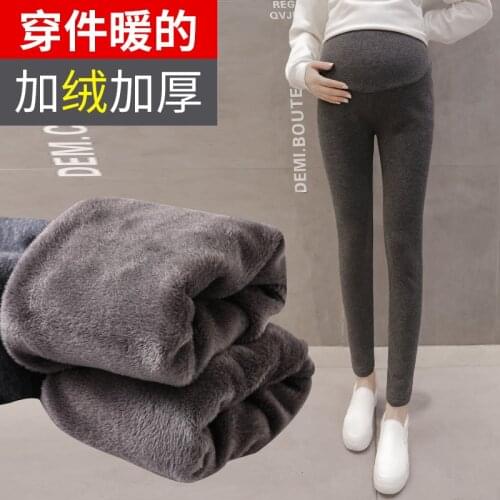 81# Winter Thick Warm Velvet Maternity Knitted Legging Elastic Waist Belly Pants Clothes for Pregnant Women Casual Pregnancy