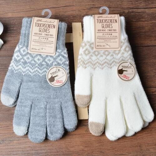 Winter Men/Women Warm Jacquard Stretch Knit Gloves Female Print Magic Accessories Wool Full Finger Gloves Thicken Mittens B39