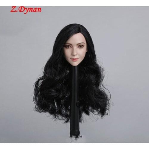 1:6 Asian Beauty girl Long short Planted curls hair Head Sculpt Model For 12" PH PHicen Female Soldier Body Figure Toy Collect