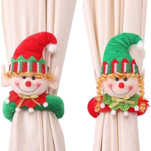 1PC Christmas Window Decorations Cute Elf Doll Curtain Convenience Tieback Hook Home Holiday Curtain Button Decor