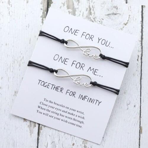 2pcs Infinite Love Charm Wish Bracelet Love Infinity String Adjustable Couple Bracelets for Women Men Best Friend Love Gift
