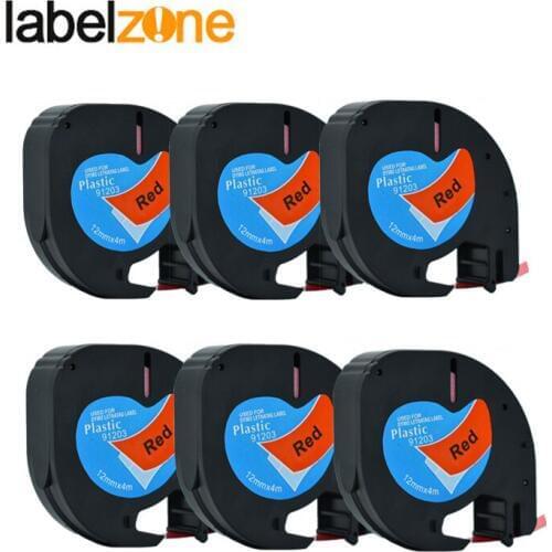6PCS 12mm black on red 91203 label tape Compatible Dymo waterproof LT label Lt91203 LT 91203 For DYMO letratag label makers