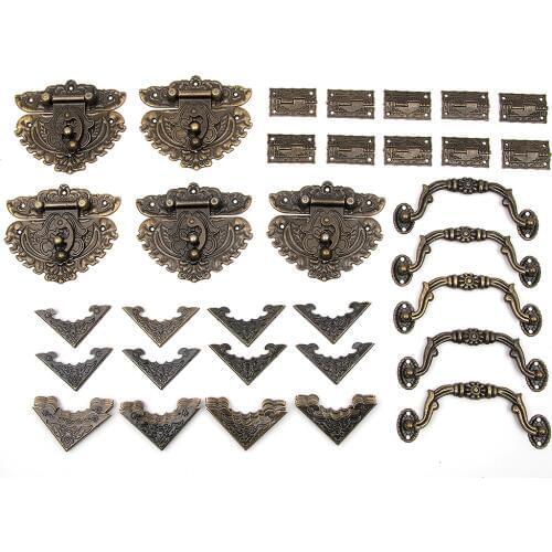 60pcs Drawer Jewellery Wood Box Cabinet Door Hasp Lock Hook Latch Butt Hinges Handle Decorative corners furniture accessories