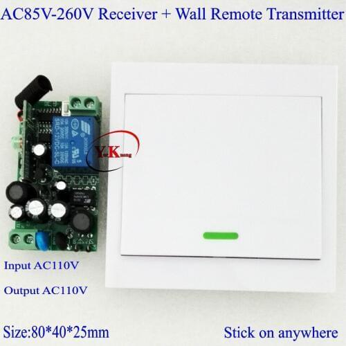 AC110V AC110V AC180V AC220V AC230V AC240V Wide Working Voltage Remote Switch + Wall Remote Control Panel Transmitter Mini Size