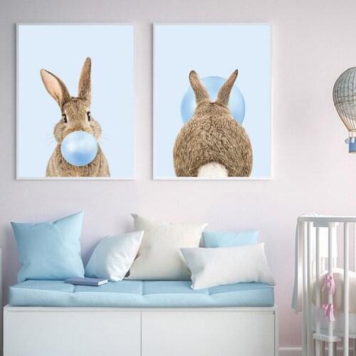 5D DIY Diamond Painting Blue Bubble Rabbit Bunny Tail Posters Nursery Wall Art Animal Child Picture Nordic Kids Baby Room Decor