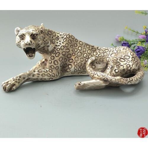 Antique Old QingDynasty silver leopard statue,free shipping