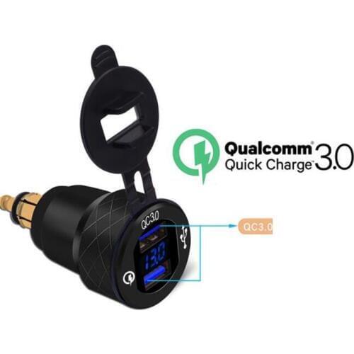 Power Socket Car Quick Charger QC 3.0 4.2A Aluminum Dual USB Moto Cigarette Lighter LED Display Outlet Adapter
