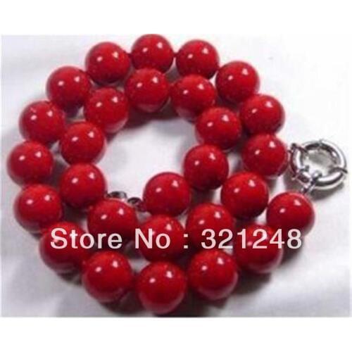 Free shipping new diy 10mm red sea natural coral round beads chains necklace women weddings party gifts jewelry 18inch GE5341
