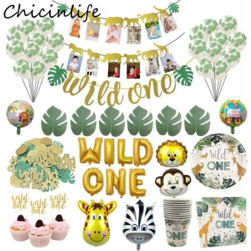 Chicinlife Wild One Theme Banner Foil Balloon Cupcake Toppers Disposable Tableware Boy Girl 1st Birthday Party Decor Supplies