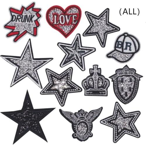 CPAM Shipping new arrival 10 pcs Star Love Rhinestones Embroidered patch Fashion Motif Applique garment hat bag shoe diy